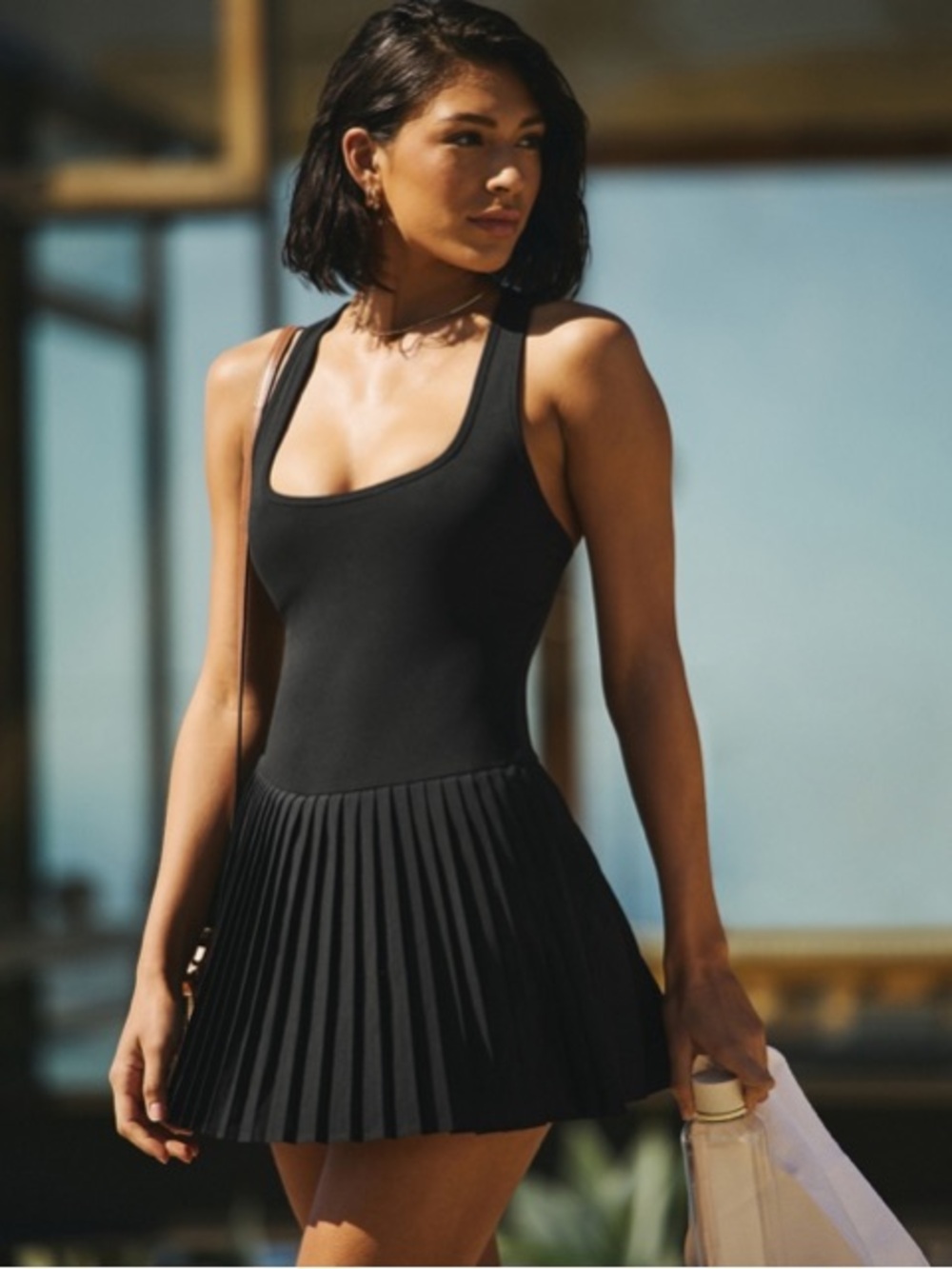 all in motion Black Tank Pleated Mini Dress